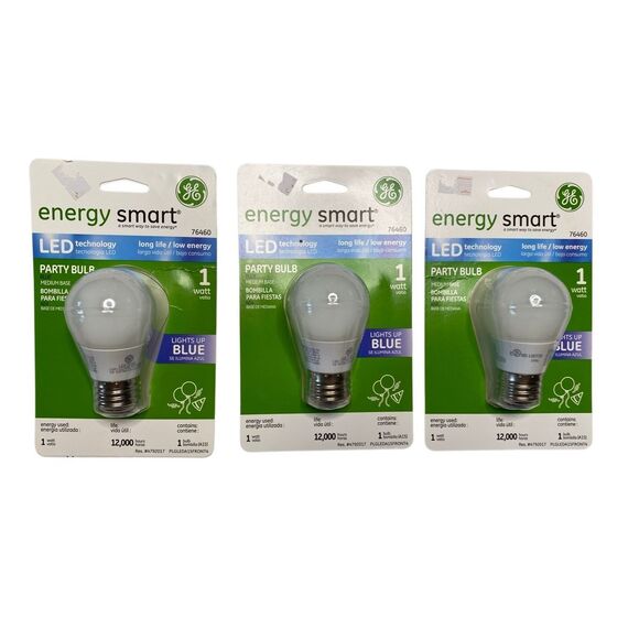 GE Energy Smart LED Party Bulbs Blue 1W Medium Base 12000hrs Pack Of 3 Home - Picture 1 of 5